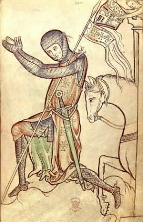 Armatura. Un crociato con armatura in maglia di ferro in una miniatura del sec. XII (Londra, British Museum).De Agostini Picture Library