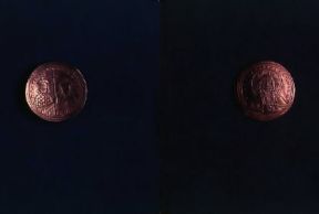 Bisante. Recto e verso della moneta aurea.Milano, M. Castello