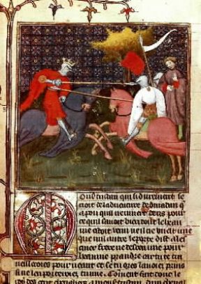 Cavalleria. Una scena cavalleresca di una miniatura del sec. XV (Vienna, Nationalbibliothek).De Agostini Picture Library