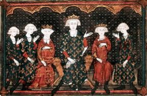 Filippo IV con il figlio Luigi I di Navarra e la moglie Isabella d'Aragona in una miniatura del sec. XIV (Parigi, BibliothÃ¨que Nationale).De Agostini Picture Library