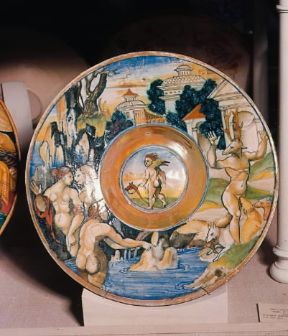 Giorgio Andreoli, detto Giorgio da Gubbio. Piatto con Diana e Atteone, del 1524 (Londra, Victoria and Albert Museum).De Agostini Picture Library/C. Bevilacqua