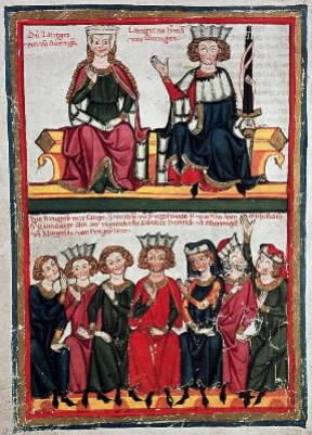 Germania. Rappresentazione di un certame poetico del Minnesang, presieduto dal conte di Turingia (miniatura del Codice Manessiano del sec. XIV; Heidelberg, Biblioteca dell'UniversitÃ ).Heidelberg, Biblioteca dell'UniversitÃ 