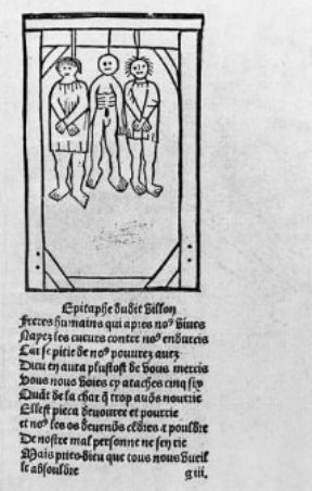 FranÃ§ois Villon. Una xilografia della Ballata degli impiccati (Parigi, BibliothÃ©que Nationale).Parigi, BibliothÃ©que Nationale