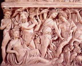 Arianna. Raffigurazione di Arianna e Dionisio nel bassorilievo di un sarcofago romano del sec. II (Parigi, Louvre).De Agostini Picture Library/G. Dagli Orti