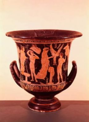 Atalanta e Ippomene si preparano alla corsa; cratere del 420 a.C. (Bologna, Museo Civico Archeologico).Bologna, Museo Civico Archeologico