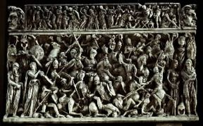 Cavalleria. Scontro tra cavalieri romani e barbari nel bassorilievo di un sarcofago del sec. II (Roma, Museo Nazionale Romano).De Agostini Picture Library