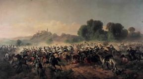 Cavalleria. Scontro di cavalleria tra Piemontesi e Austriaci in un dipinto di F. Cerruti (Torino, Museo del Risorgimento).De Agostini Picture Library