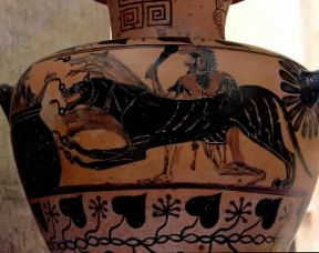 Cerbero raffigurato su un'idria ceretana (Roma, Museo di Villa Giulia).De Agostini Picture Library