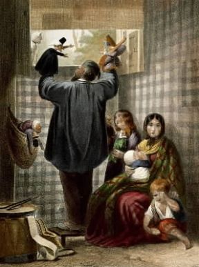 Burattino. L'interno del casotto del burattinaio in un'incisione del sec. XIX (Parigi, MusÃ©e Carnavalet).De Agostini Picture Library/G. Dagli Orti