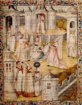 Cappello. Varie fogge di cappelli femminili del sec. XIV (miniatura della CitÃ© des Dames di C. de Pisan; Chantilly, MusÃ©e CondÃ©).De Agostini Picture Library/M. Seemuller