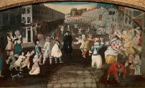 Farsa. Rappresentazioni farsesche per le vie di Parigi in un dipinto del sec. XVII (Parigi, MusÃ©e Carnavalet).De Agostini Picture Library/G. Dagli Orti