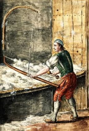 Filatura del cotone, da Gli abiti de' Veneziani di Giovanni di Grevenbroch (Venezia, Biblioteca Del Museo Civico Correr).De Agostini Picture Library/A. Dagli Orti