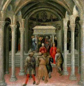 Gentile da Fabriano. Particolare del Polittico Quaratesi con infermi e pellegrini alla tomba di San Nicola (Washington, National Gallery).Washington, National Gallery