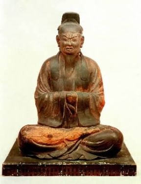 Giappone. Dea shintoista in legno dipinto del periodo Heian nel santuario Matsuo di Kyoto.De Agostini Picture Library