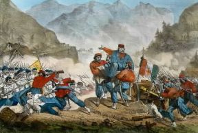 Battaglia di Bezzecca . Garibaldi ordina il contrattacco in una stampa popolare dell'epoca.De Agostini Picture Library/A. De Gregorio