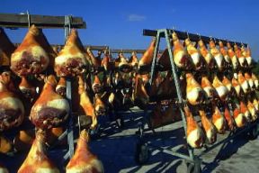 Prosciutto. Essiccazione dei prosciutti a Langhirano, nel Parmense.De Agostini Picture Library/G. Berengo Gardin