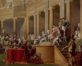 Repubblica Cisalpina. La consulta della Repubblica Cisalpina attribuisce la presidenza a Bonaparte il 26 gennaio 1802; dipinto di N. Monsiaux (Versailles, MusÃ©e).De Agostini Picture Library/G. Dagli Orti