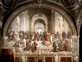 Accademia Platonica. La Scuola di Atene, affresco di Raffaello (Vaticano, Stanza della Segnatura).De Agostini Picture Library/G. Cigolini