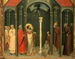 Esorcismo nel particolare di un polittico del sec. XV (Urbino, Galleria Nazionale delle Marche).De Agostini Picture Library/A. Dagli Orti