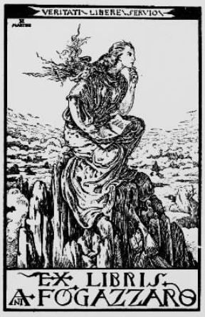 Ex libris dello scrittore Antonio Fogazzaro.De Agostini Picture Library