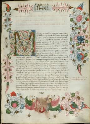 Lucio Cecilio Firmiano Lattanzio. Pagina miniata tratta da un manoscritto del De falsa religione (sec. XV; Milano, Biblioteca Ambrosiana).De Agostini Picture Library