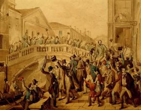 NiccolÃ² Tommaseo. Daniele Manin e NiccolÃ² Tommaseo liberati dalle carceri (Venezia, Museo del Risorgimento).De Agostini Picture Library/A. Dagli Orti