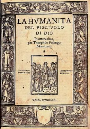 Teofilo Folengo. Frontespizio dell'HumanitÃ  del figlio di Dio (Milano, Biblioteca Trivulziana).Milano, Biblioteca Trivulziana