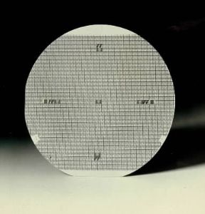 Chip. Fetta di silicio pronta per il collaudo elettrico dei singoli componenti.De Agostini Picture Library