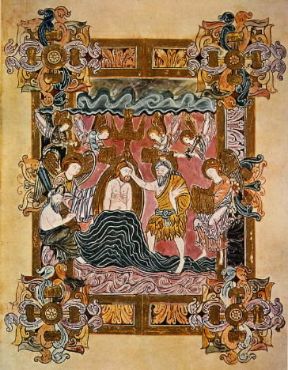 Anglossassoni. Battesimo di Cristo, miniatura del sec. X del benedizionale di Saint Aethelwold (Chatsworth, Collezione del duca del Devoshire).Chatsworth Collection