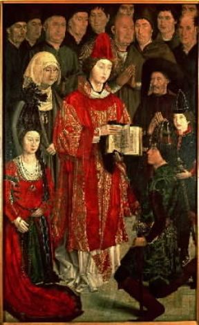 NuÃ±o GonÃ§alves. Polittico di S. Vincenzo particolare con il santo circondato dai membri della casa regnante (Lisbona, Museu de Arte Antigua).Lisbona, Museu de Arte Antigua