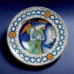 Deruta . Piatto in ceramica con al centro raffigurata una scena sacra (sec. XVI; Firenze, Museo Nazionale del Bargello).De Agostini Picture Library/G. Nimatallah