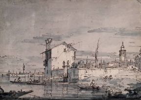Disegno . Un'isola della laguna del Canaletto (Oxford, Ashmolean Museum).De Agostini Picture Library/M. Carrieri