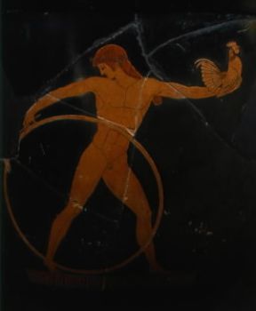 Pittore di Berlino . Ganimede con un gallo e un cerchio, particolare del cratere a campana attribuito al ceramografo attico (Parigi, Louvre).De Agostini Picture Library/G. Dagli Orti