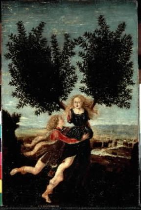 Dafne. La ninfa raffigurata con Apollo in un dipinto del Pollaiolo (Londra, National Portrait Gallery).Londra, National Portrait Gallery