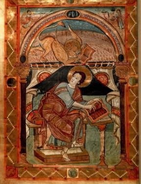 Marco , evangelista, raffigurato in una miniatura dell'Evangelario di St. Medard a Soisson (Parigi, BibliothÃ¨que Nationale).De Agostini Picture Library/G. Dagli Orti