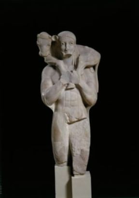 Arte arcaica. Il Moscoforo (Atene, Museo dell'Acropoli).De Agostini Picture Library/G. Nimatallah