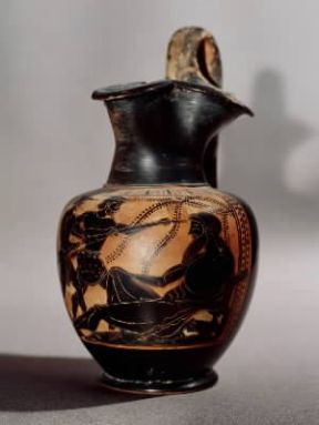 Ciclope. Polifemo viene acceccato da Ulisse (oinochÃ³e a figure nere del sec. V a. C., conservata nel Museo del Louvre a Parigi).De Agostini Picture Library/G. Dagli Orti