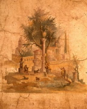 Boscoreale. Particolare di affresco di etÃ  tiberiana dalla villa di Agrippa (Napoli, Museo Archeologico Nazionale).De Agostini Picture Library/A. Dagli Orti