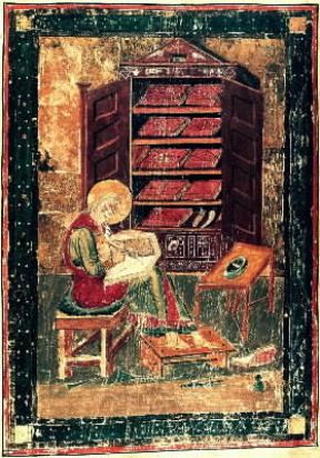 Esdra e Neemia. Esdra raffigurato in una miniatura del Codex Amiatinus (sec. VIII; Firenze, Biblioteca Laurenziana).De Agostini Picture Library/Pineider
