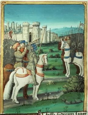 Eneide. La battaglia contro i Rutuli in una miniatura francese del sec. XV (Digione, Biblioteca Municipale).De Agostini Picture Library/M. Seemuller