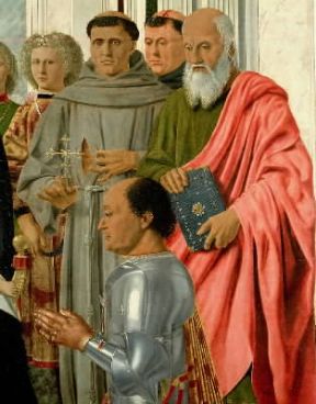 Rinascimento. Particolare di Madonna con Bambino e santi di Piero della Francesca con Federico da Montefeltro (Milano, Brera).De Agostini Picture Library/G. Cigolini