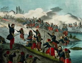 Battaglia di Palestro . Un momento della battaglia svoltasi durante la II guerra d'indipendenza.De Agostini Picture Library/A. Dagli Orti