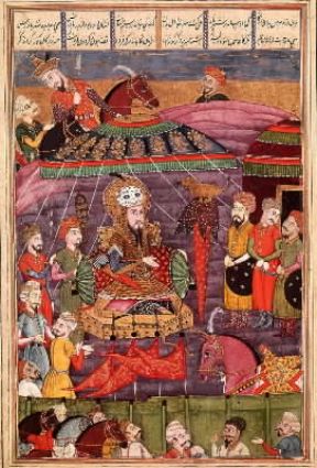 Firdusi. Miniatura tratta da un'edizione araba del sec. XVI del Libro dei re (Chantilly, MusÃ©e CondÃ©).De Agostini Picture Library/M. Seemuller