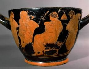 Omero . Un inviato di Agamennone cerca Briseide, la schiava di Achille, in un episodio dell'Iliade raffigurato su un vaso del sec.V a. C. (Parigi, Louvre). De Agostini Picture Library/G. Dagli Orti