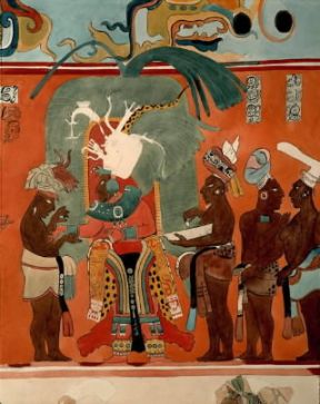Maya. Ricostruzione di un affresco di Bonampak, nel PetÃ©n, raffigurante la vestizione di un sacerdote (CittÃ  del Guatemala, Museo Archeologico).De Agostini Picture Library/G. Dagli Orti
