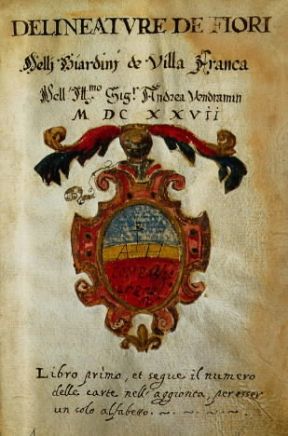 Botanica . Frontespizio delle Delineature de Fiori delli Giardini Di Villa Franca di Marco del Carro (1627 Vicenza, Biblioteca Bertoliana).De Agostini Picture Library/A. Dagli Orti