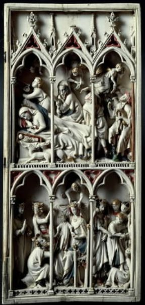 Avorio. Dittico con scene della vita della Vergine; scuola francese del sec. XIV (Firenze, Museo Nazionale del Bargello).De Agostini Picture Library / G. Nimatallah