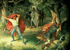 Sigfrido . Il personaggio leggendario (a destra) in un affresco del palazzo reale della residenza a Monaco.De Agostini Picture Library/ARTOTHEK