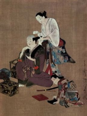 Ukiyo-e. Nobile che si fa pettinare dal kakemo di Kwaigetsudo.De Agostini Picture Library/G. Dagli Orti
