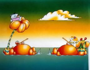 Cinema d'animazione. Fotogramma di Moa Moa di B. Bozzetto.Bruno Bozzetto